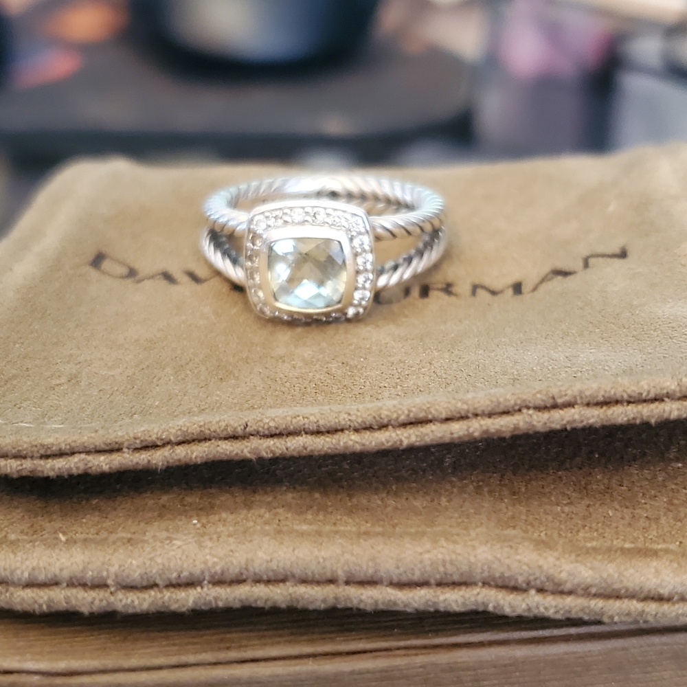 David Yurman Petite Albion Ring With Prasiolite and Diamonds In Silver